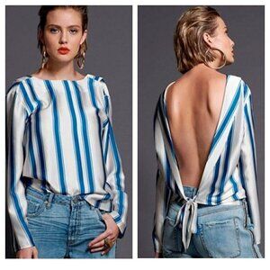 New One Teaspoon Cocktail Stripe Backless Top Womens XS Blue White Stripe